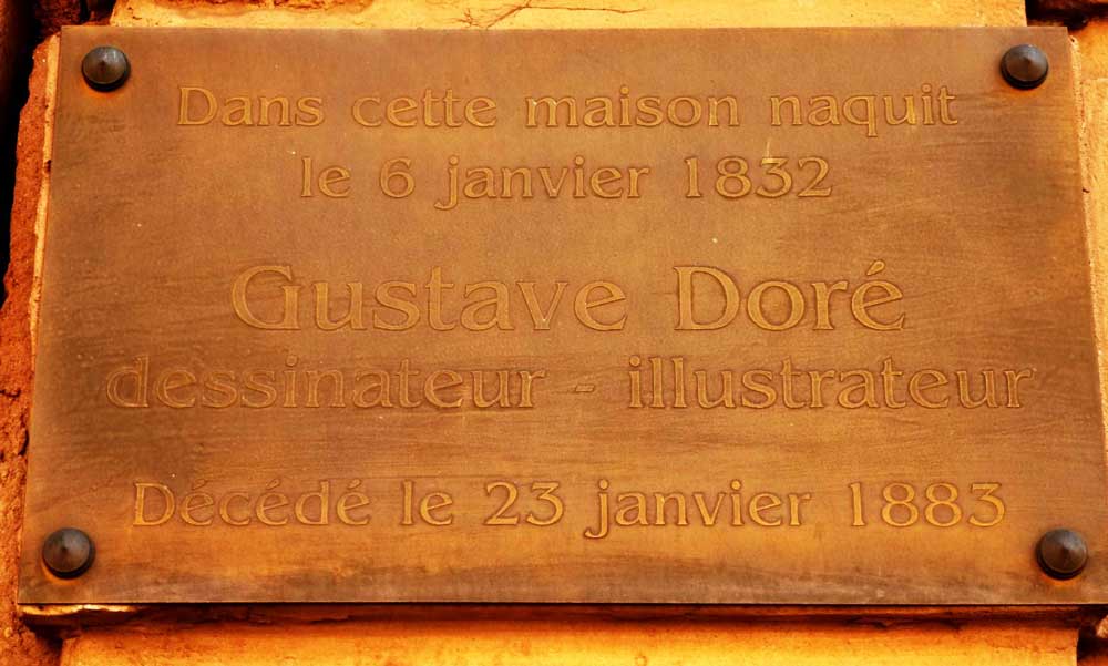 Plaque pour le lieu de naissance de Gustave Doré au 5 rue de la Nuée Bleue