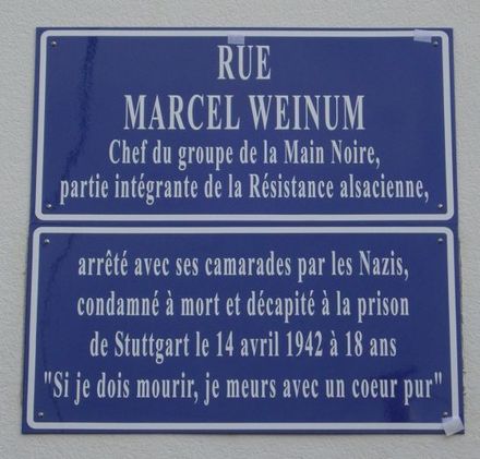 Sign for Marcel Weinum street in Strasbourg