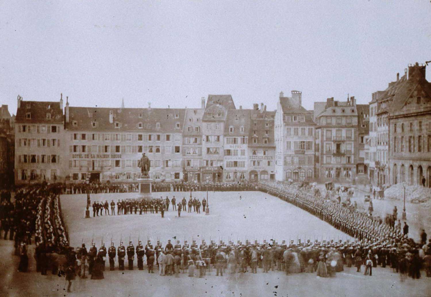 A military parade when Strasbourg is no longer French in 1871