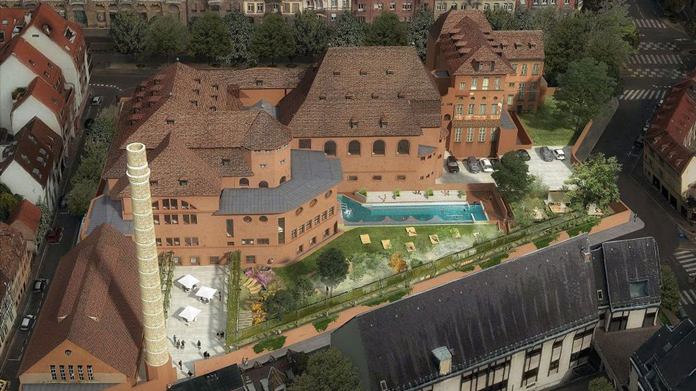 Aerial view of the Strasbourg Municipal Baths project